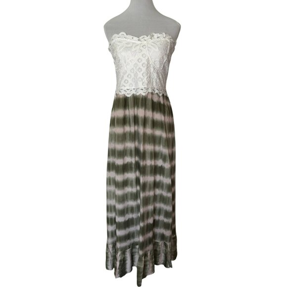 NWT Vine And Valley Boho Maxi Strapless Dress With Lace Bodice & Tie-Dye Skirt S - Picture 1 of 10